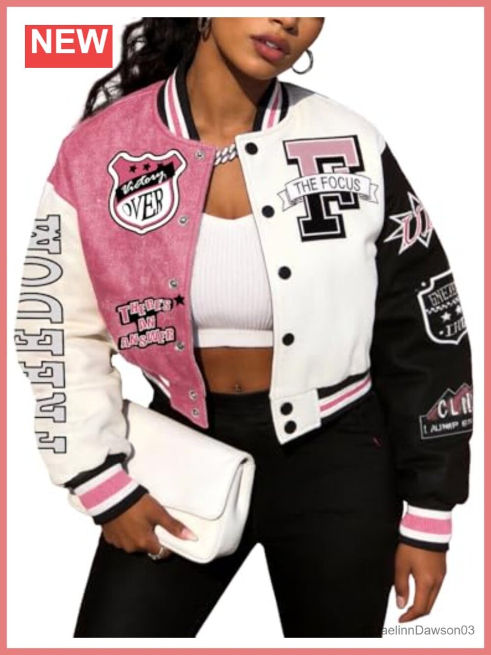 Cotton Varsity Bomber Jacket Cropped Letterman Snap Streetwear